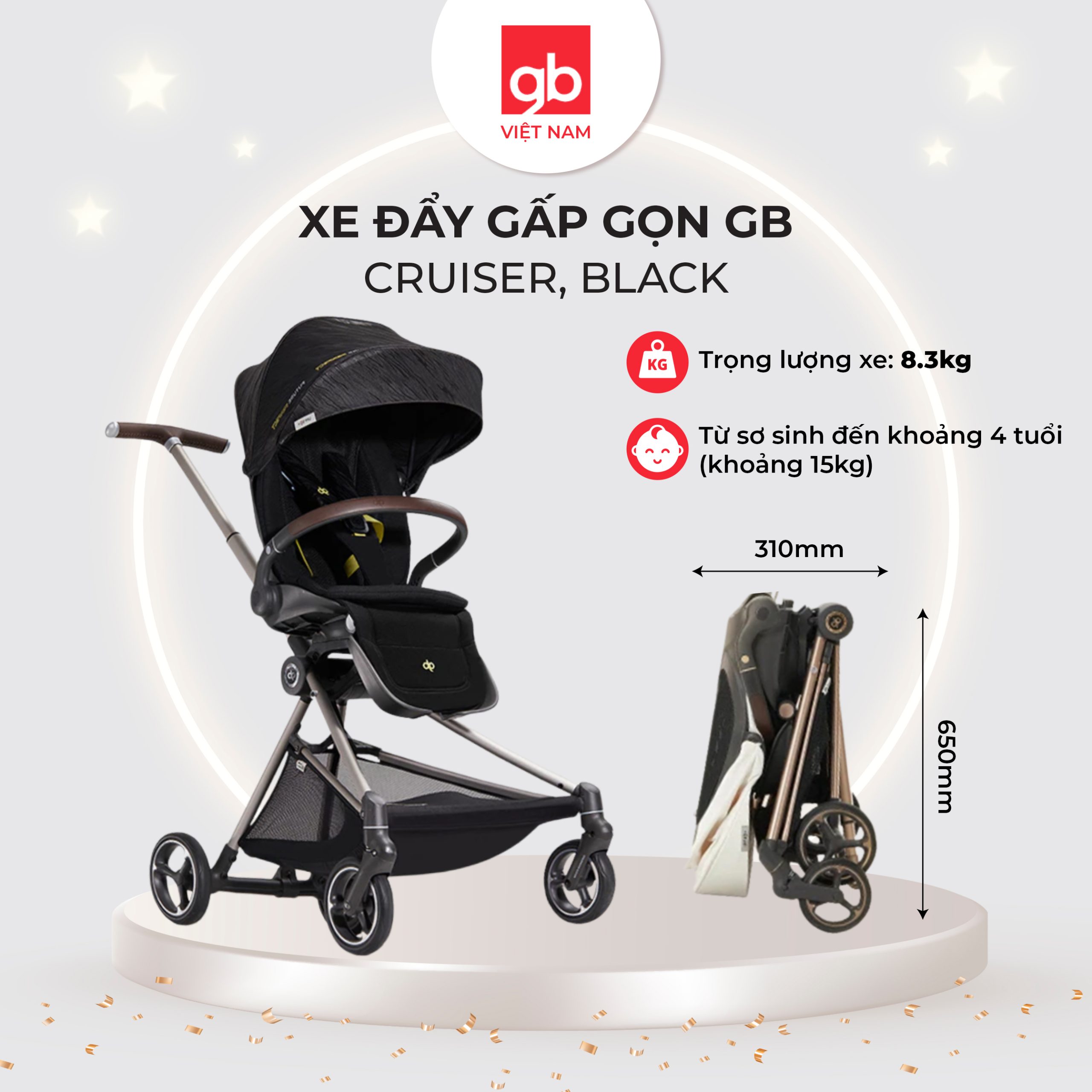 Xe đẩy gấp gọn GB Cruiser, Black