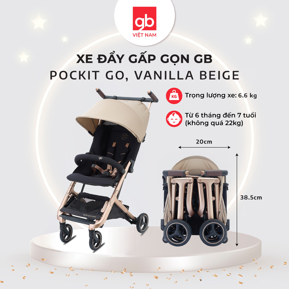 Xe đẩy gấp gọn GB Pockit Go, Vanilla Beige