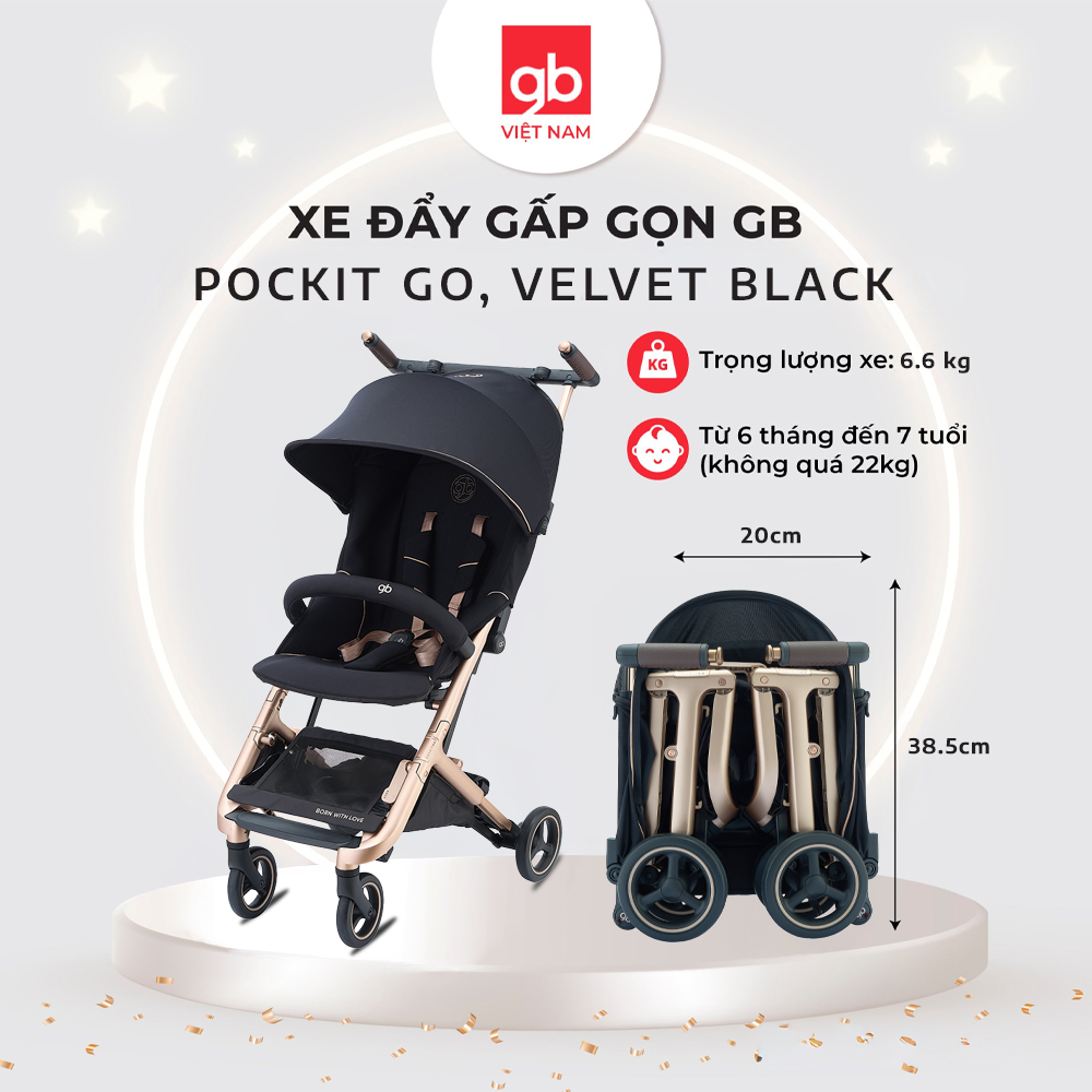 Xe đẩy gấp gọn GB Pockit Go, Velvet Black