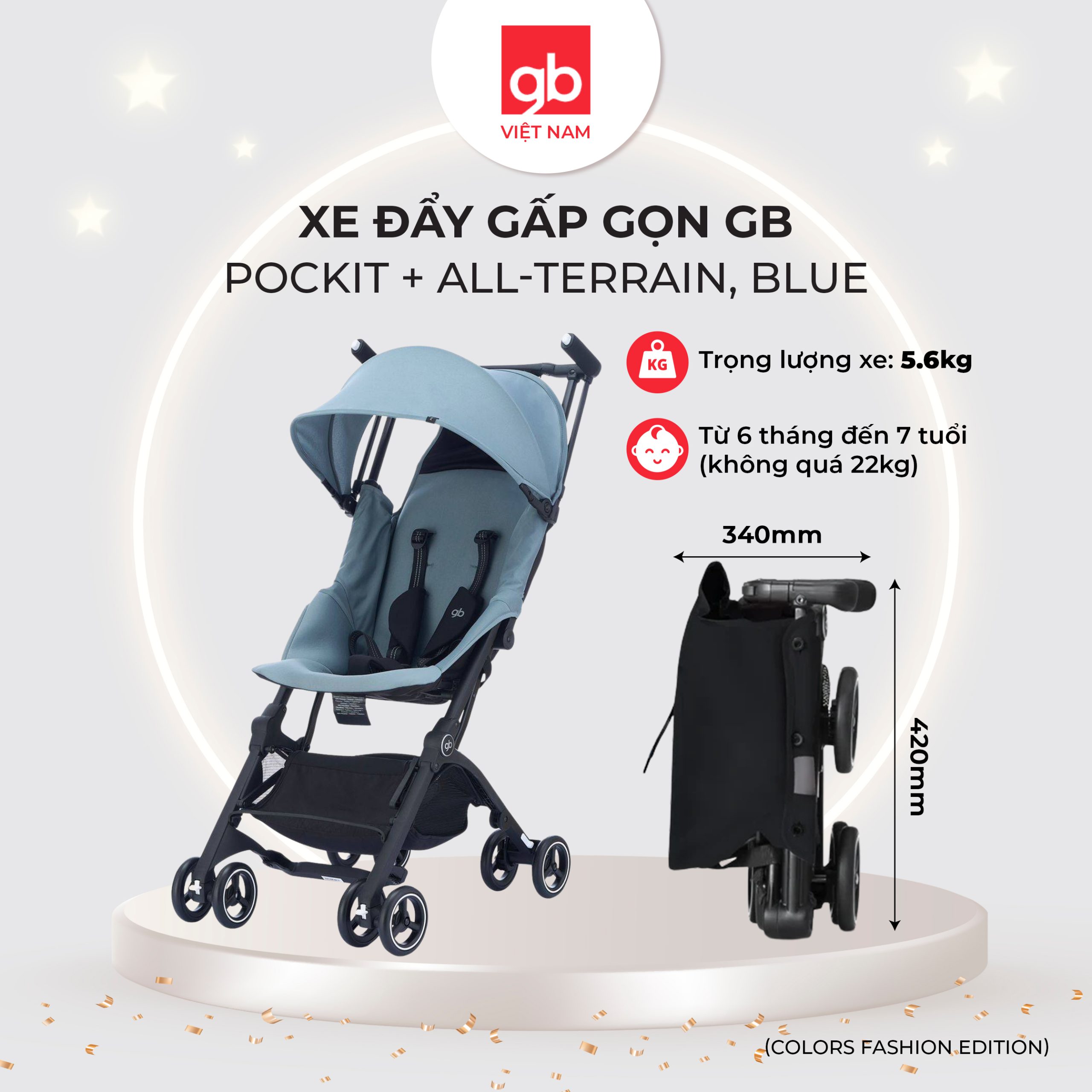 Xe đẩy gấp gọn GB Pockit + All-Terrain, Blue
