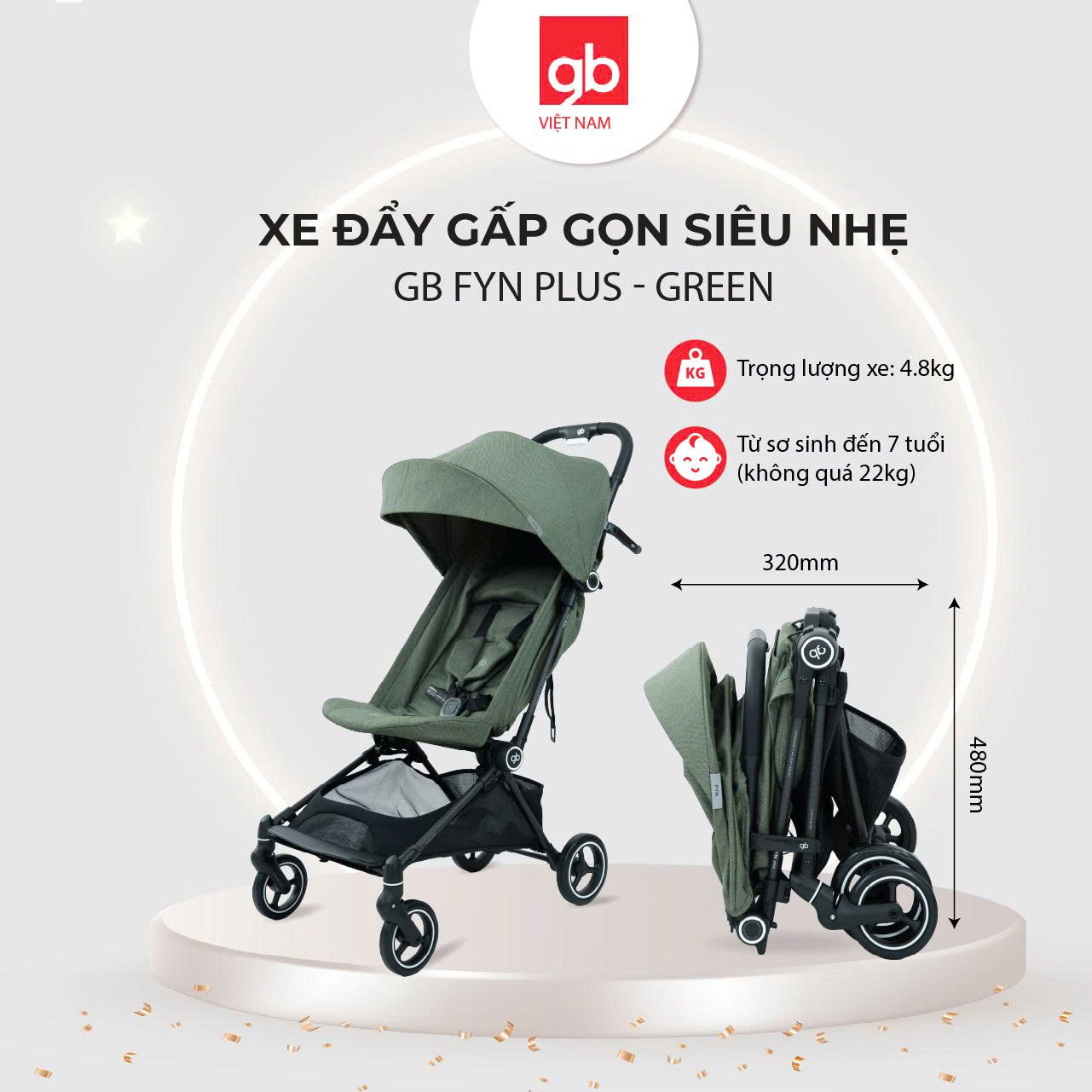 Xe đẩy gấp gọn siêu nhẹ GB FYN PLUS 0204, Green